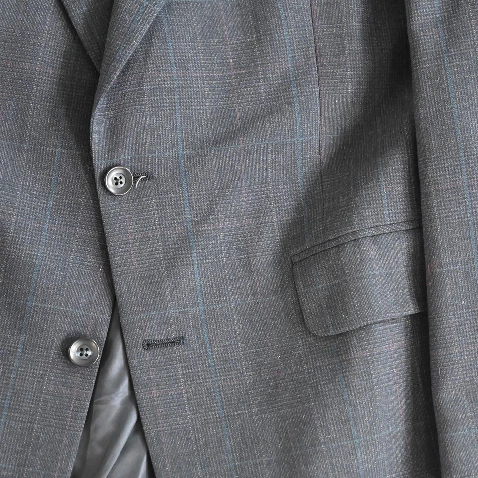 Vtg USA Made 42L 36x34 Navy Blue Glenn Check Wool Mens Jacket Pants Suit - Image 3 of 4