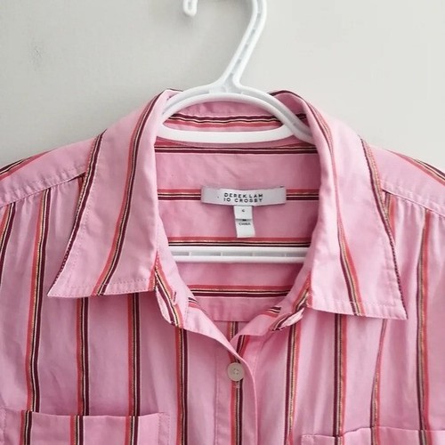 Derek Lam 10 Crosby Pink Striped Mini Shirt Dress with Gathered Waist 6 - Picture 12 of 15