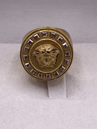 Versace gebürstetes Gold Metall Kristall MEDUSA Herren Siegel Ring Größe 13 - Bild 5 von 13