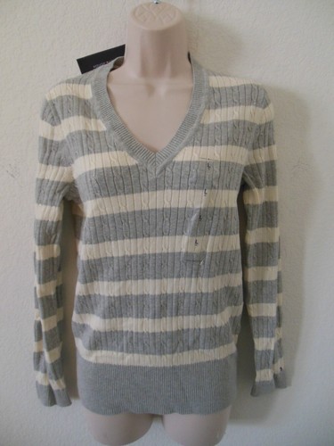 Maglione Tommy Hilfiger a righe con scollo a V a maniche lunghe a righe marca taglia L - Foto 6 di 8