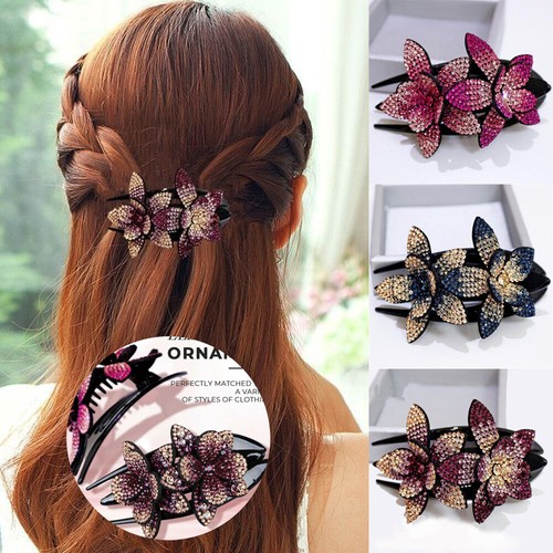 Rhinestone Double Flower Hair Clip Hair Dovetail Clip Hairpin Hair Accessory UK - Picture 3 of 21