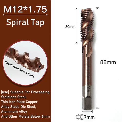 HSS Machine Thread Tap M2-M12 Self-tapping Tap Straight/Spiral Slot Thread Drill - Picture 46 of 56