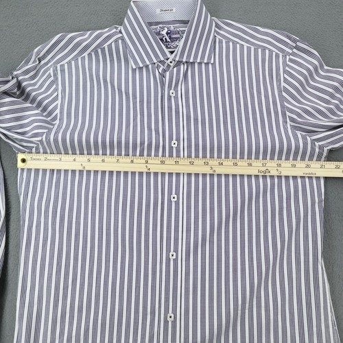 Bugatchi Uomo Dress Shirt Shaped Fit Flip Cuff Striped Button Up Men's Medium M - Picture 4 of 18