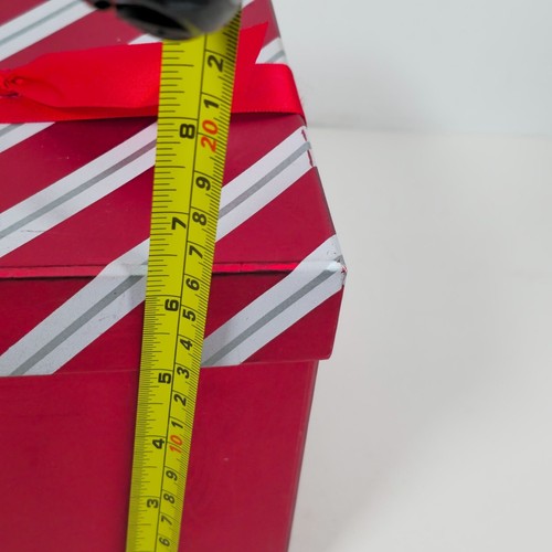 Red & Silver Striped Gift Box With Ribbon Christmas Gift Or Decoration Empty - Picture 3 of 10