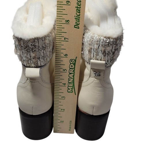 Sam Edelman Boots Womens Size 8 Manchester Ivory Leather Faux Fur Lace Up Heel - Picture 9 of 15