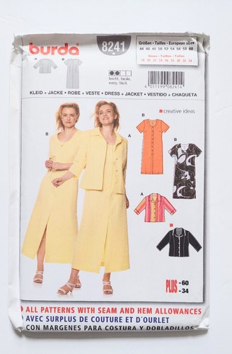 Burda 8241 Dress Jacket Size 18-34 Uncut Sewing Pattern 2006