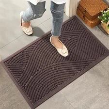Sturdy Front Door Mat, Absorbent Muddy Dirt Resist Welcome 29" x 17" Coffee