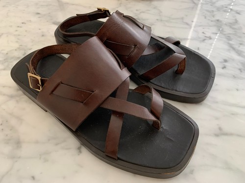 $920 Men's GUCCI Brown Leather Gladiator Style Heavy Strap Sandals US 10/10.5D - Picture 3 of 17