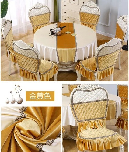 European Red Connected Chair Cover Lace Edge Integrated Stool Cover Tablecloth - Picture 17 of 29