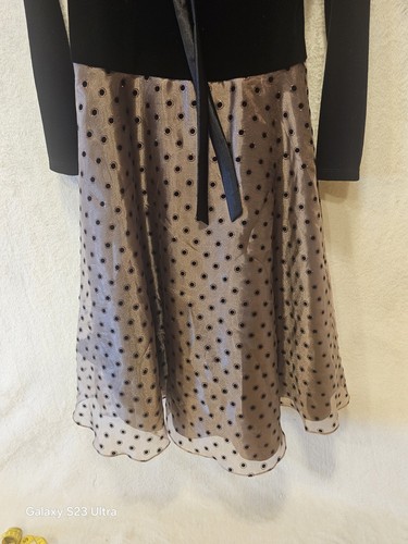 My MIchelle Vintage Girl's Dress Black Brown Velvet Sheer Polka Dot Size 16 - Picture 3 of 17