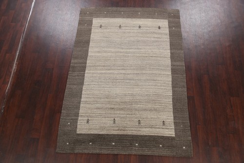 Bordered Modern Gabbeh Oriental Area Rug Hand-knotted Abstract Gray Wool 5x8 ft - Picture 2 of 12