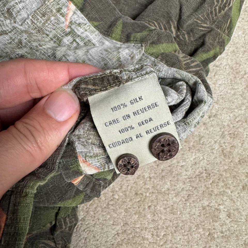 Мужская гавайская рубашка Solitude на пуговицах моющаяся %100 шелк цветочный узор XL зеленая повседневная - Изображение 3 из 4