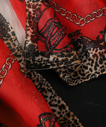 Red Animal Print Oblong Scarf Chiffon Brown Beigh Pattern Buy One Get One Free - Picture 3 of 8