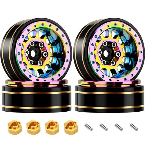 4pcs 1.1" Brass + Aluminium Alloy Wheel Hubs Rims for Axial SCX24 1/24 RC Car - Picture 2 of 20