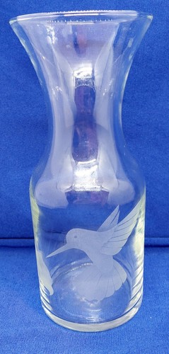 Kolibri geätztes Glas klein Wein Wasser Saft Karaffe Bett Seite Dekanter Dekor  - Bild 1 von 8