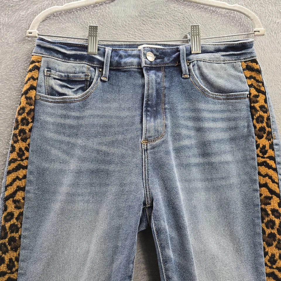 Pantalones de mezclilla Driftwood para mujer 29X31 azul denim con estampado animal de leopardo Audrey ajustados Foto 4 de 4
