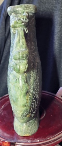 Chinese Jade Vase Hetian Nephrite Bottle 9.5" dragon handles - Picture 11 of 12