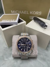 Michael Kors MK8412 Lexington Silver & Rose-Gold 45mm Blue Dial Unisex Watch