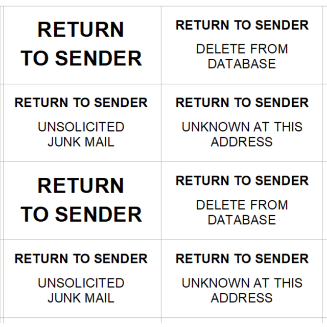Return To Sender - 240 Stickers - Self Adhesive Labels - Prevent Stop Junk Mail Return To Sender - 240 Stickers - Self Adhesive Labels - Prevent Stop Junk Mail