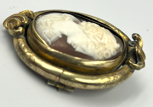 Antique Victorian Pinchbeck Large Shell Cameo Brooch Hebe & Lyre C 1860 - Picture 16 of 17