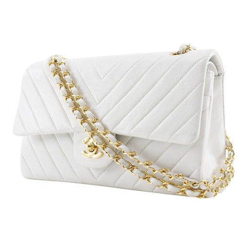 CHANEL ChainShoulder Shoulder Bag V-stitch double flap vintage White lambs... - Picture 2 of 12