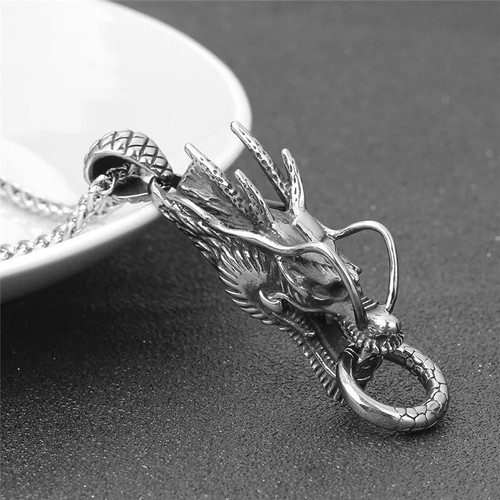 2025 New Punk Retro Jewelry Silver Color Dragon Pendant Necklace - Picture 15 of 18