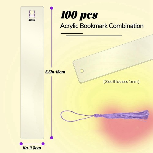 100 Stück Acryl-Lesezeichenrohlinge mit 100 Stück Bunten Lesezeichenquasten8145 - Bild 6 von 6