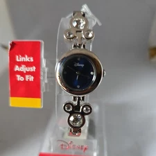 Vintage Women's Disney Mickey Mouse Collectors Watch Blue Face Silver Tone