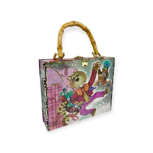 Box PURSE WHIMSICAL FAIRY TALE MOD PSYCHEDELIC BIG EYE HORSE OWL CAT VTG Western - Picture 6 of 18