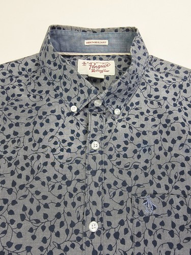 Chemise boutonnée Penguin Heritage coupe slim taille L gris anthracite marine à fleurs