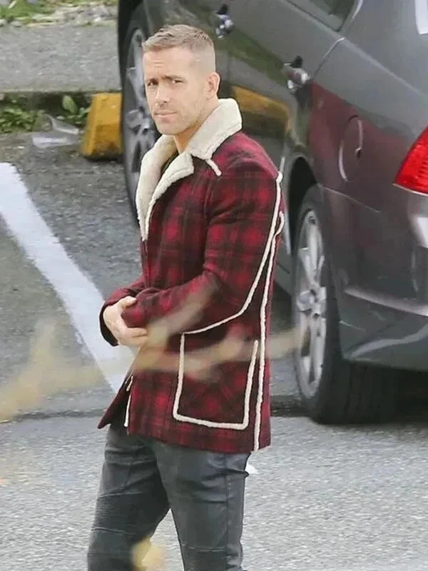 Wade Wilson Costume Deadpool Ryan Reynolds Shearling Red Plaid Jacket