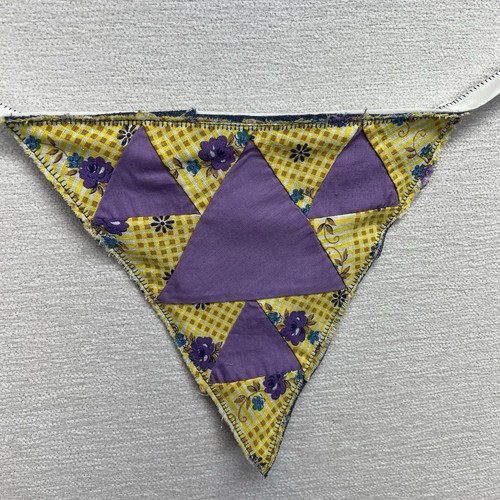 Upcycling Antik Futtersack Patchwork Quilt Wimpelkette Bauernhaus Cottagecore 43" lang - Bild 2 von 5