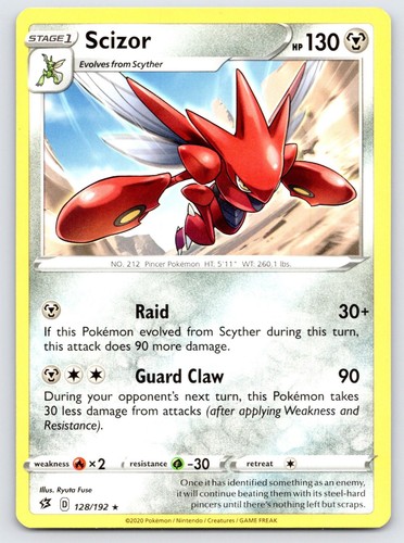 Scizor 128/192 Rare Rebel Clash Pokemon Near Mint