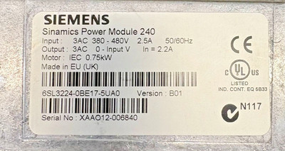 Siemens 6SL3224-0BE17-5UA0 SINAMICS G120 PM240 Power Module New - No Box