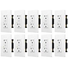 10PK 20A WR GFCI Outlet White Tamper-Resistant + LED Indicator Shock Protection