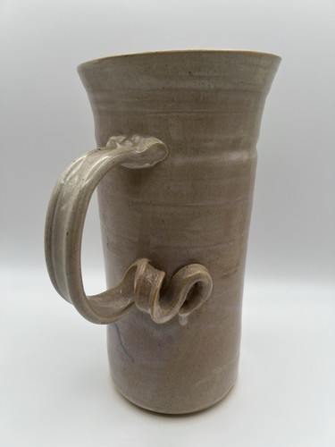Jess Lord Studio Art Pottery Pitcher Vase w Yellow Bird 10” Curly Handle Signed - Picture 9 of 14