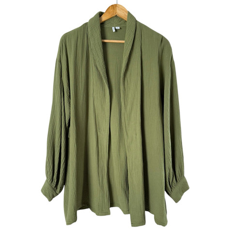 Cárdigan Nordstrom Mujer XL Ligero Algodón Gasa Frente Abierto en Verde Oliva