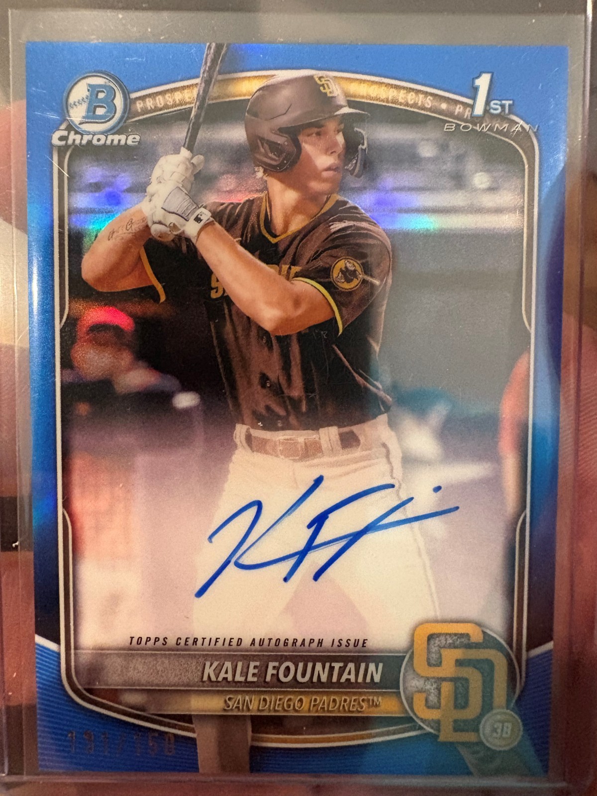 2025 Bowman Chrome Kale Fountain 1st true Blue Auto /150 Padres