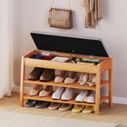 Shoe Rack Bench with Storage, 2-Tier Solid Wood Entryway Bench with Cotton-Li...