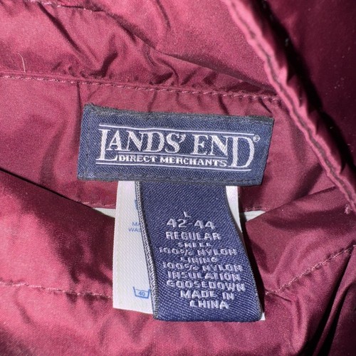 Lands End Mens L 42 44 Goose Down Puffer Coat Reversible Burgundy Tan NO Hood - Picture 8 of 14