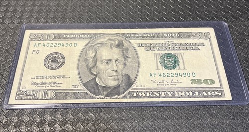 1996 $20 dollar bill, Federal Reserve NOTE AF46229490D [F6] Dbl 2’s Dk Gren Seal - Picture 3 of 14