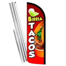 Birria Tacos Premium Windless Feather Flag Bundle (Complete Kit) OR Optional Rep