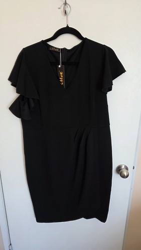 IHOT Sheath Dress Womens 2X VNeck Ruffle Sleeve Funeral Cocktail Dress Wedding