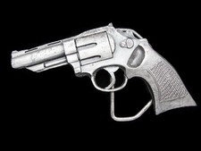 OC05153 VINTAGE 1978 CUT-OUT  PISTOL REVOLVER  PEWTER BELT BUCKLE