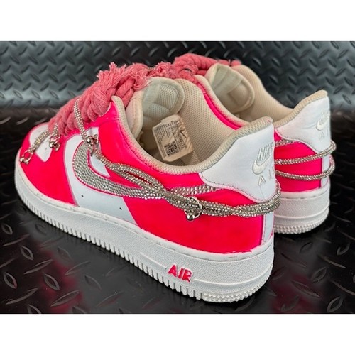 Nike Air Force 1 Low '07 CUSTOM Pink White Fat Lace mens sneakers size 8.5 - Picture 4 of 8