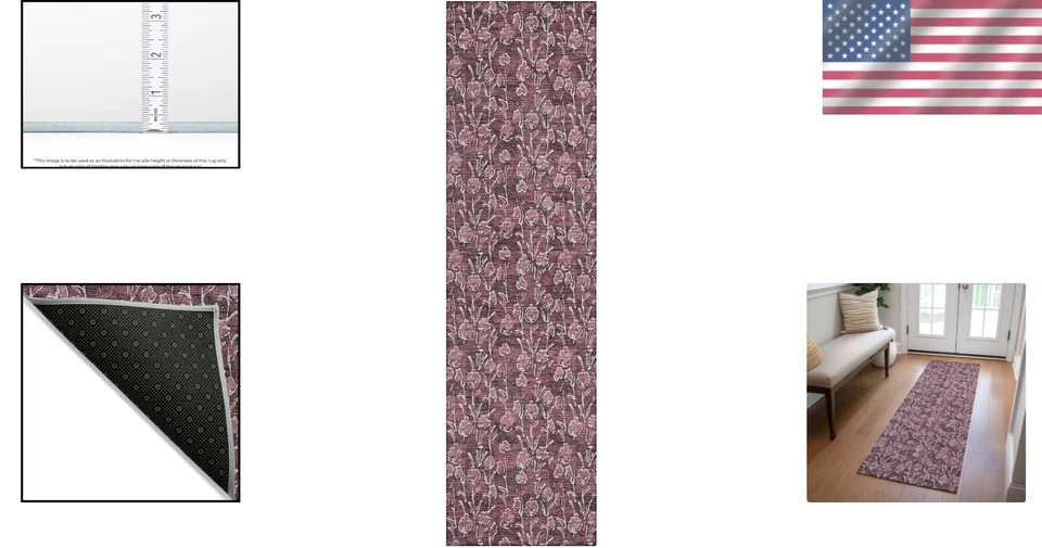 Merlot 2'3" x 7'6" Machine Washable Runner Rug - Indoor Outdoor Floral Charm - Image 2 of 4