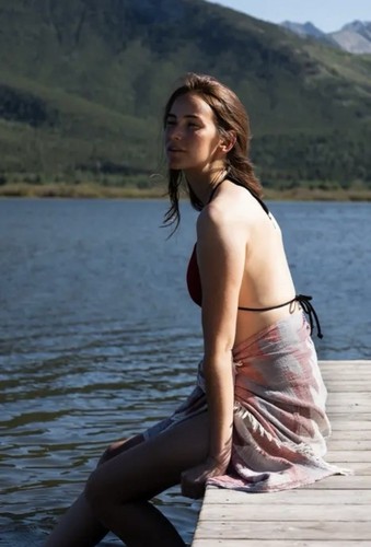 Manta envolvente azteca suroeste jacquard tejida algodón orgánico rojo claro rosa y gris - Imagen 1 de 11