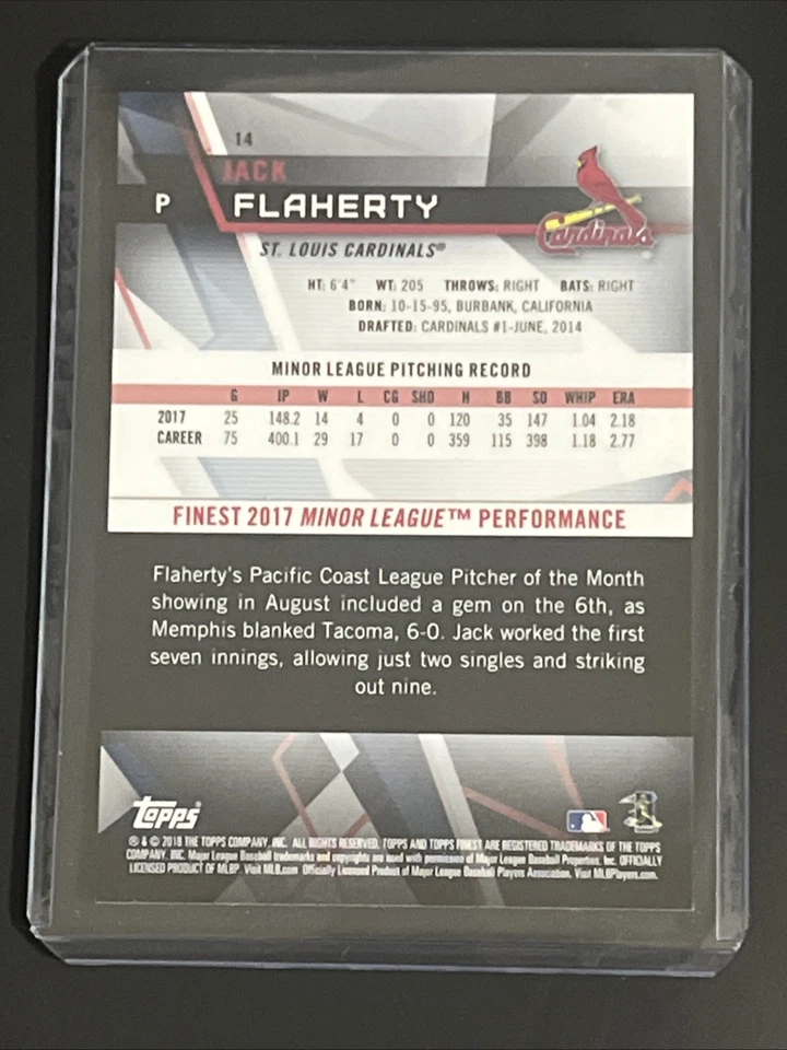 2018 Topps Finest - Jack Flaherty #14 Purple Refractor /250 (RC) - Image 2 of 2
