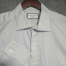 Charles Tyrwhitt Dress Shirt Mens 17-35 Blue Plaid Extra Slim Fit Long Sleeve