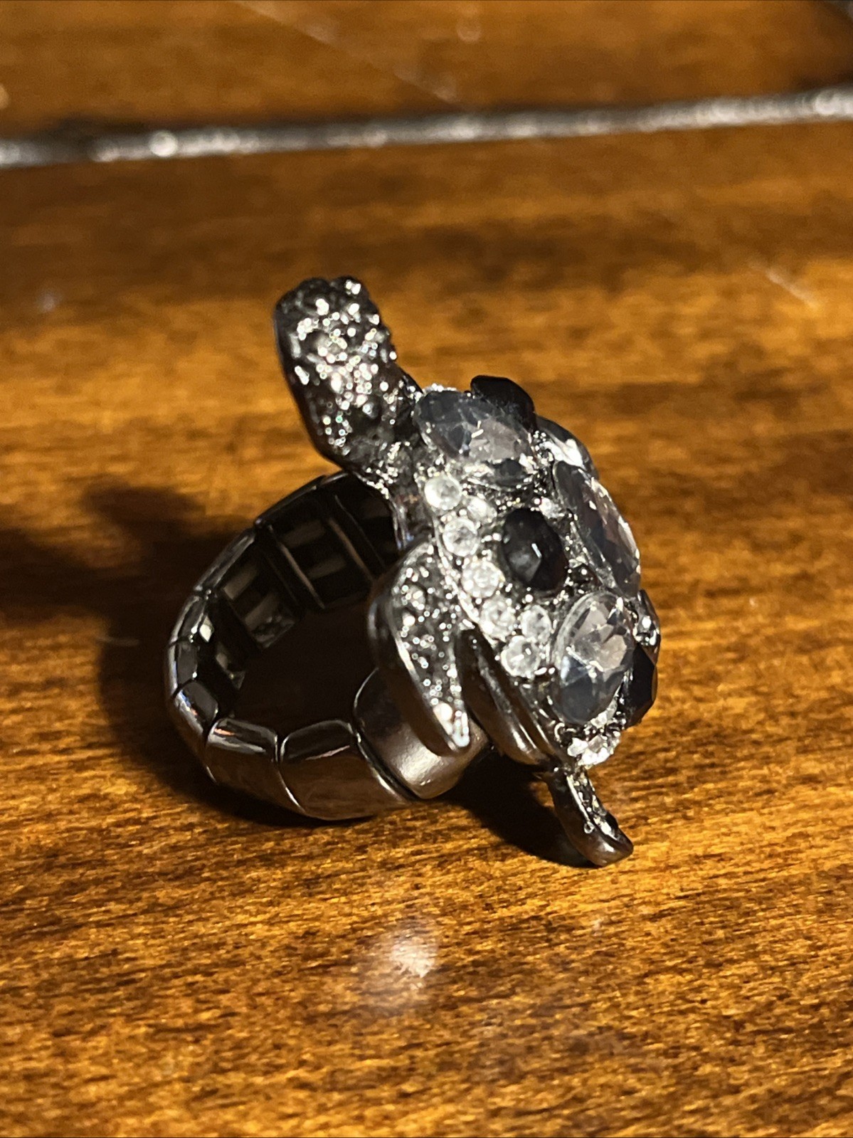Turtle Stretch Ring Black and Gray Rhinestones Si… - image 4